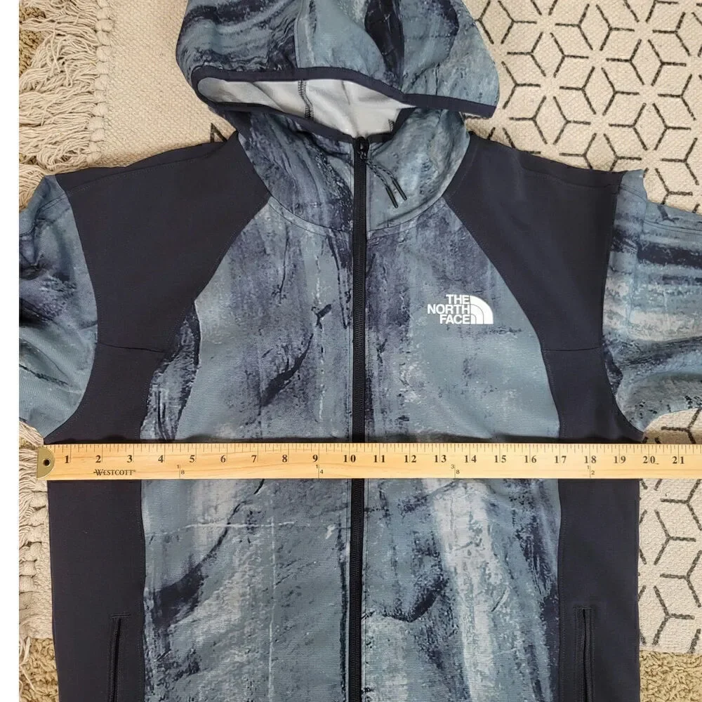 TNF Printed Tekware Fleece Full-Zip Hoodie in Goblin Blue/ Rock Print, s…